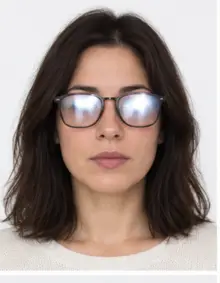 Refused example: glare on the lenses hides the eyes